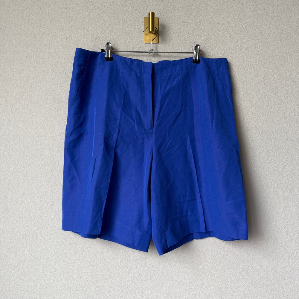 Lafayette 148 Blue Ryerson Silk Linen Bermuda Shorts Size 14 - Picture 2 of 7